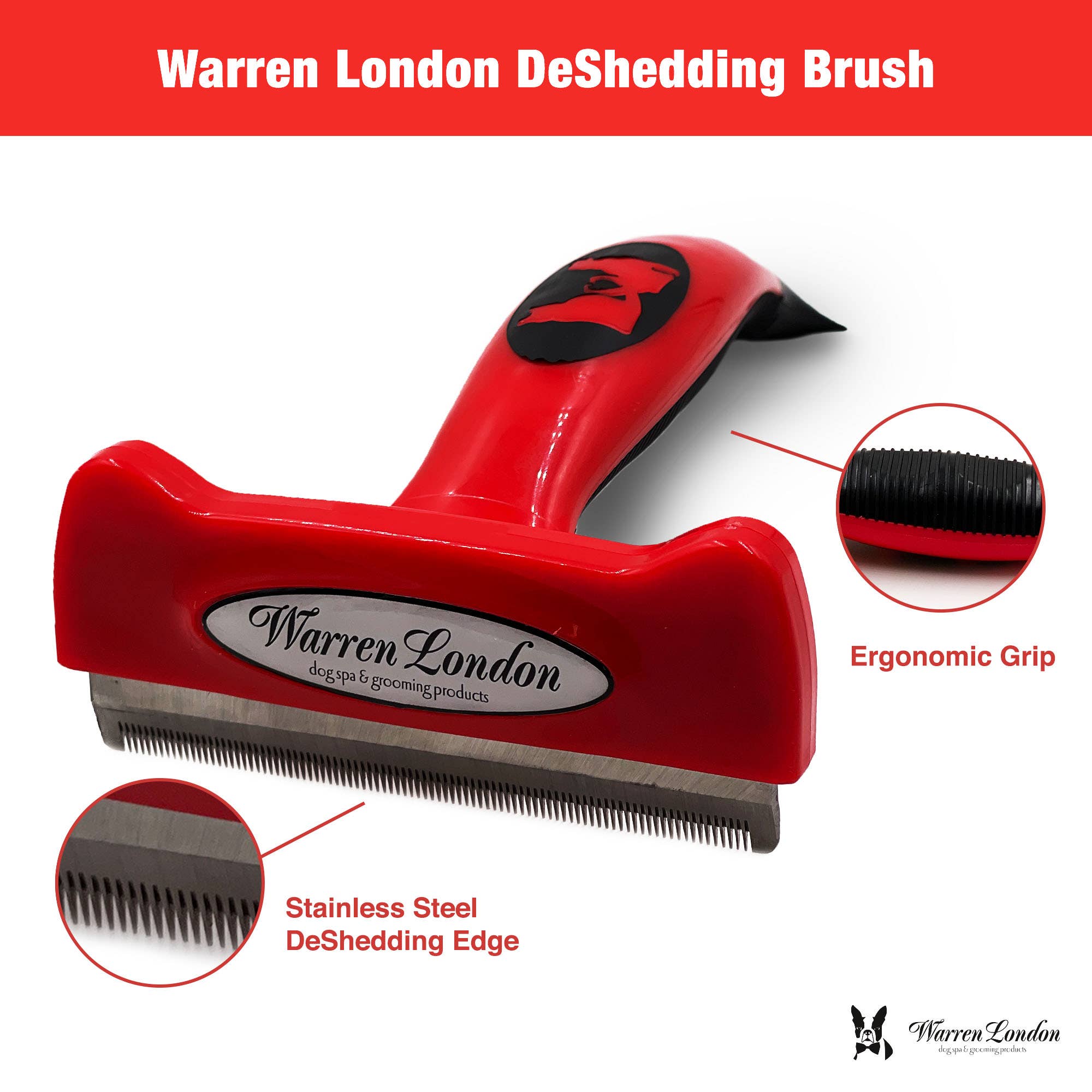 Warren London Dog Products - Long Hair Brush: Large (Over 50lbs) / Red